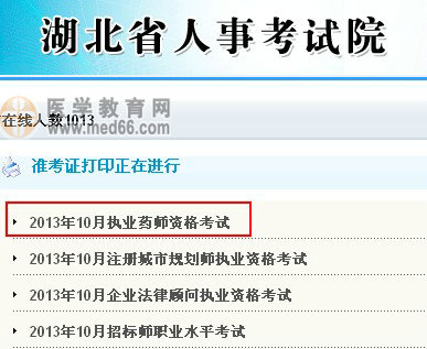 2013年湖北執(zhí)業(yè)藥師考試準(zhǔn)考證打印入口