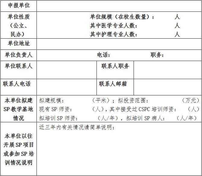 申報全國“標準化病人”(SP)教學(xué)基地的公告