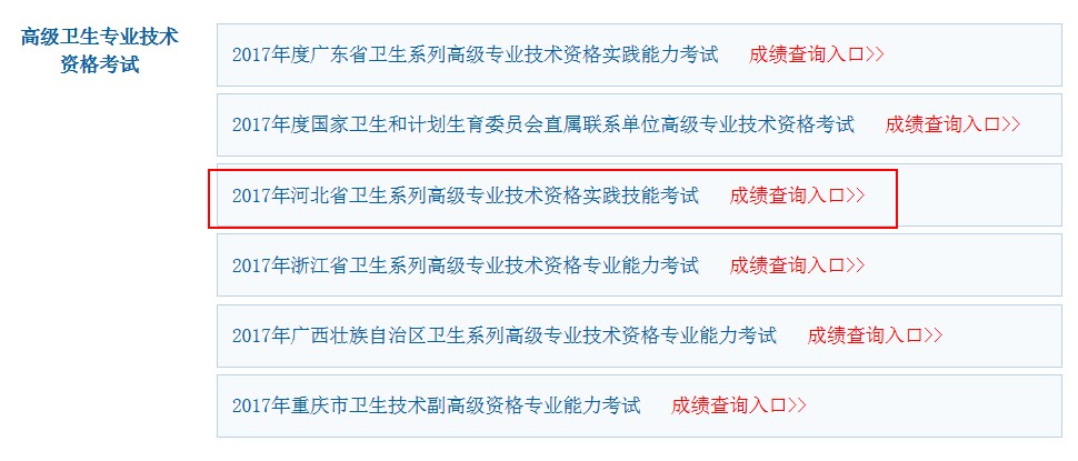 2017年河北省衛(wèi)生高級(jí)職稱考試成績(jī)查詢?nèi)肟谝验_(kāi)通