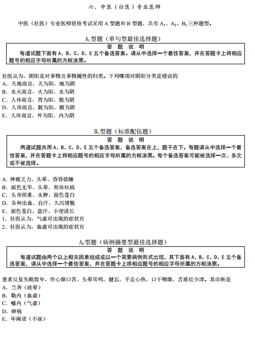 國家醫(yī)師資格考試綜合筆試題型舉例