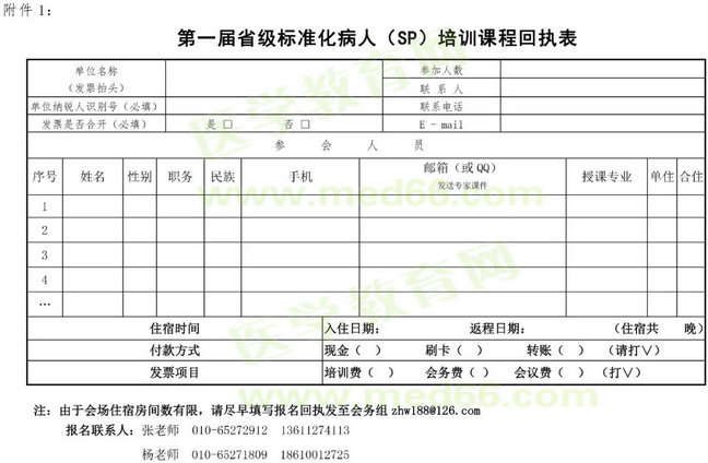 標準化病人回執(zhí)單