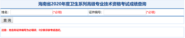 海南省2020年度衛(wèi)生系列高級專業(yè)技術資格考試成績查詢