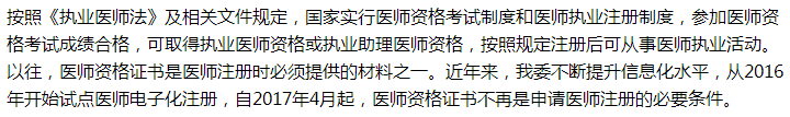 國家衛(wèi)健委關(guān)于加快發(fā)放醫(yī)師專業(yè)資格證的建議答復(fù)！