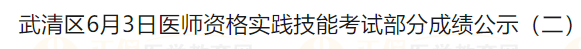 武清區(qū)6月3日醫(yī)師資格實(shí)踐技能考試部分成績公示（二）